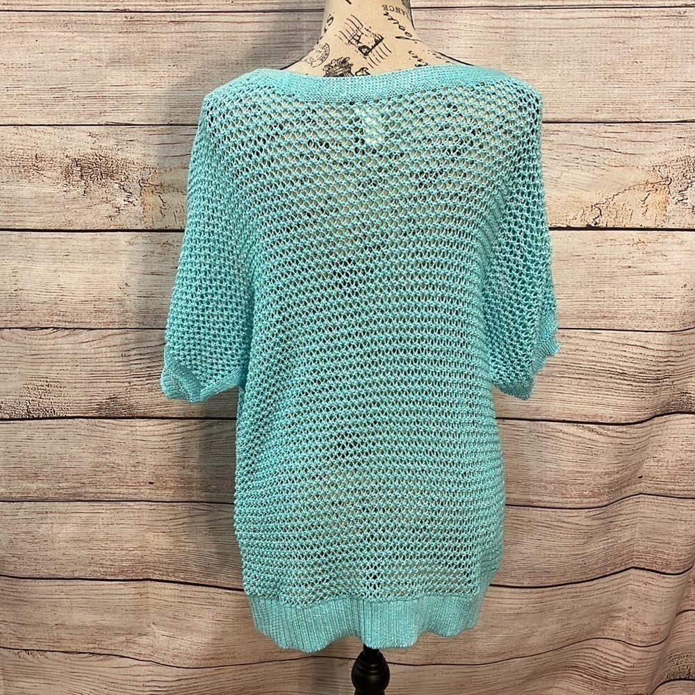 Chico’s Crochet Textured Sweater Open Weave Airy Short Sleeves Chicos 3 XL - Picture 7 of 12